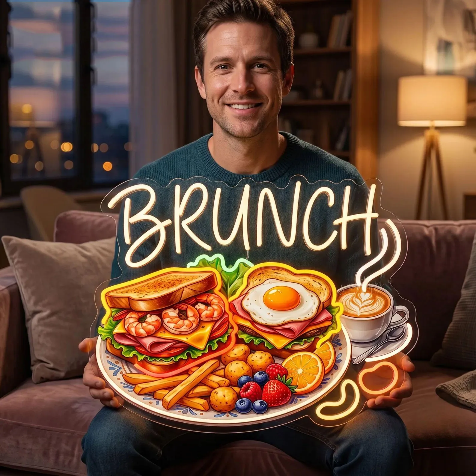 Brunch Neon Sign,Breakfast Sandwich LED Wall Decor For Cafe Kitchen,Restaurant,Business Owner Gifts,Brunch Welcome Sign