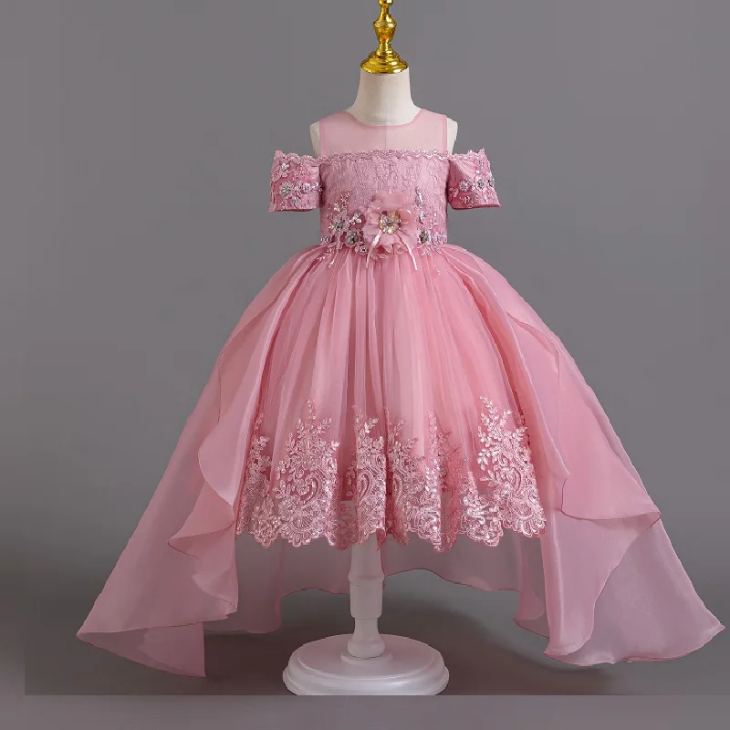 2026 New Summer Flower Girl Graduation Performance Tailcoat Embroidered Party Dress Trailing Tulle3-11 Years Old The Girl Dress