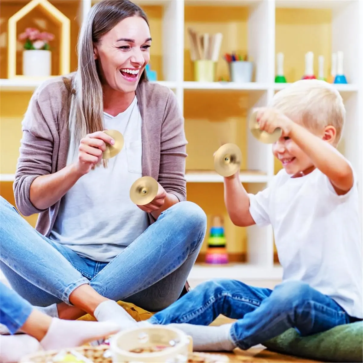 1 ペアフィンガーシンバル 7 センチメートル/2.75 インチ真鍮ミニハンドシンバルハンドヘルド練習ドラム子供用ミュージカルオルフ楽器