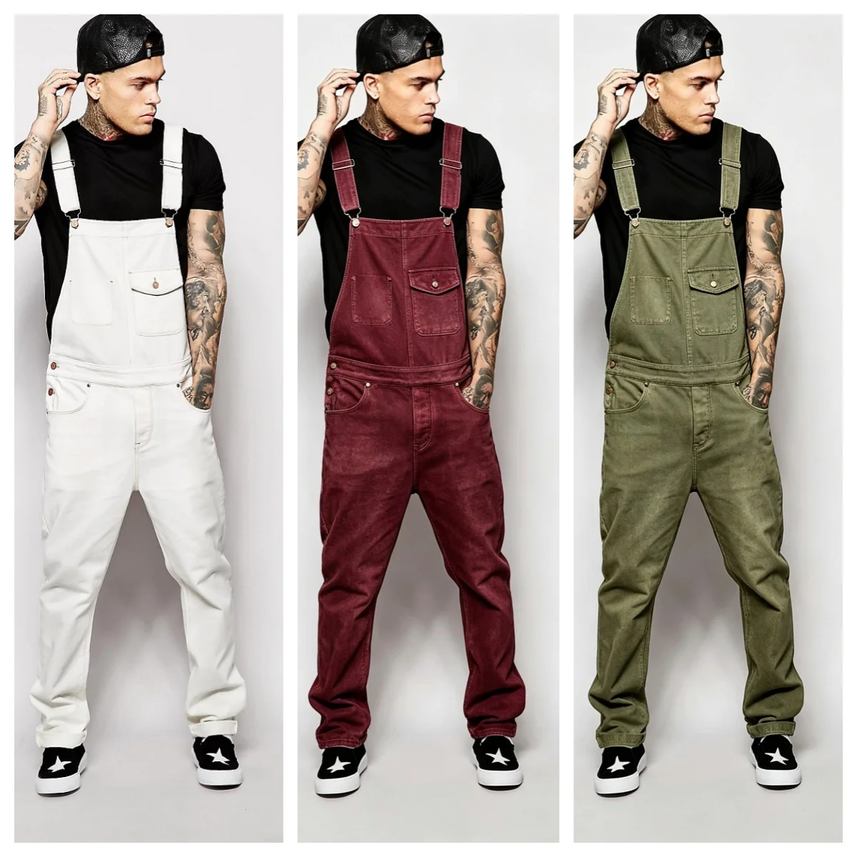 Stylish Men Slim dungarees Multi-pocket Overalls Jumpsuits jeans Y2K Streetwear Casual Stretch Ripped Male Strap Jeans Retro