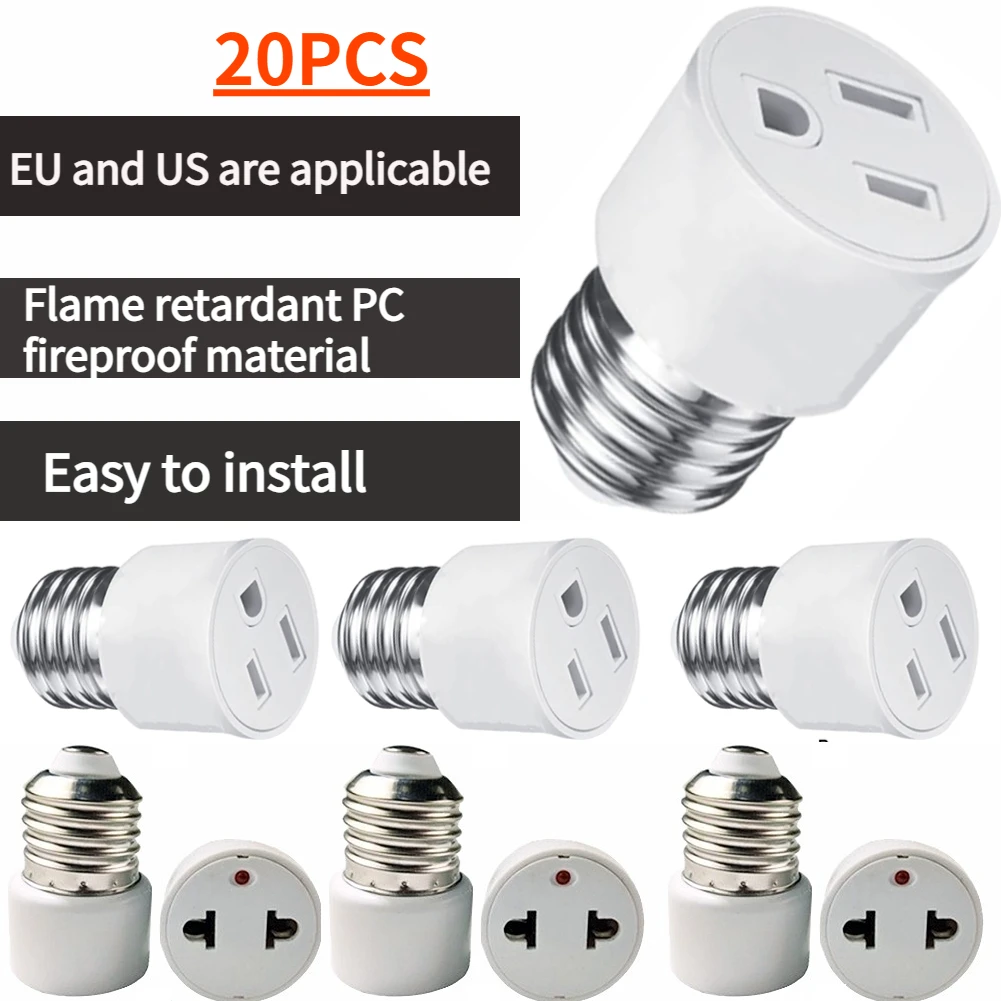 

20pcs E27/E26 Lamp Base US/EU Plug Bulb Holder Light Fixture Bulb Base Screw Adapter Converter Lamp Socket Lighting Accessories