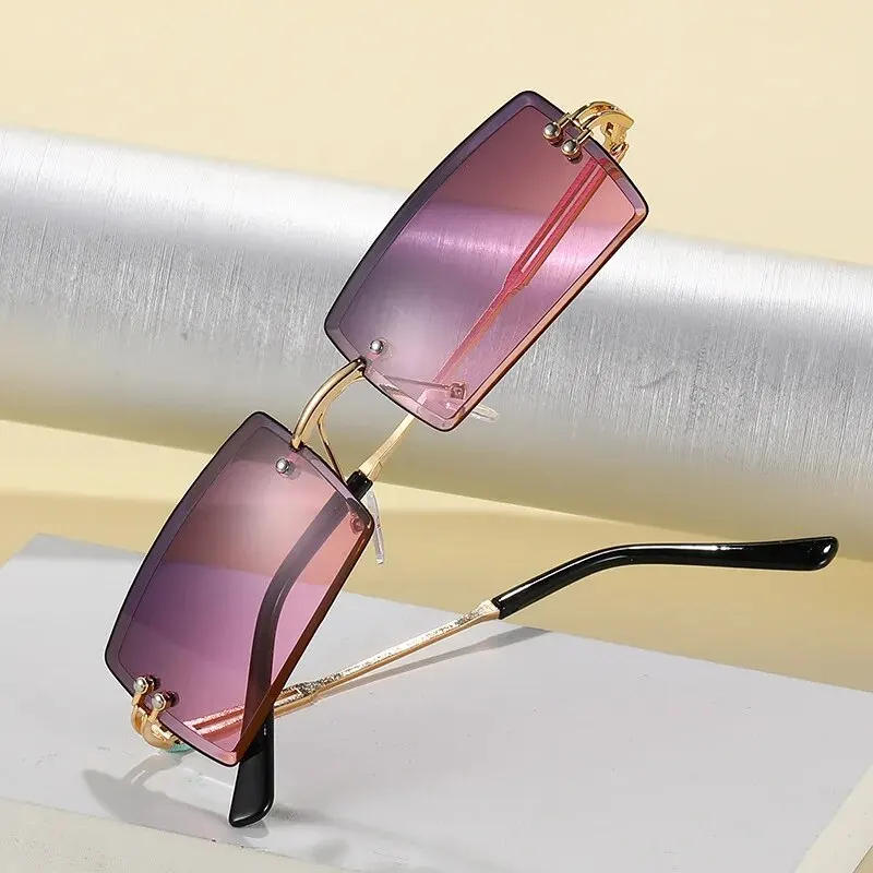 Vintage Fashion New Sunglasses Rimless Frameless Rectangle Shades Gradient UV400 Summer Traveling Sun Glasses for Women
