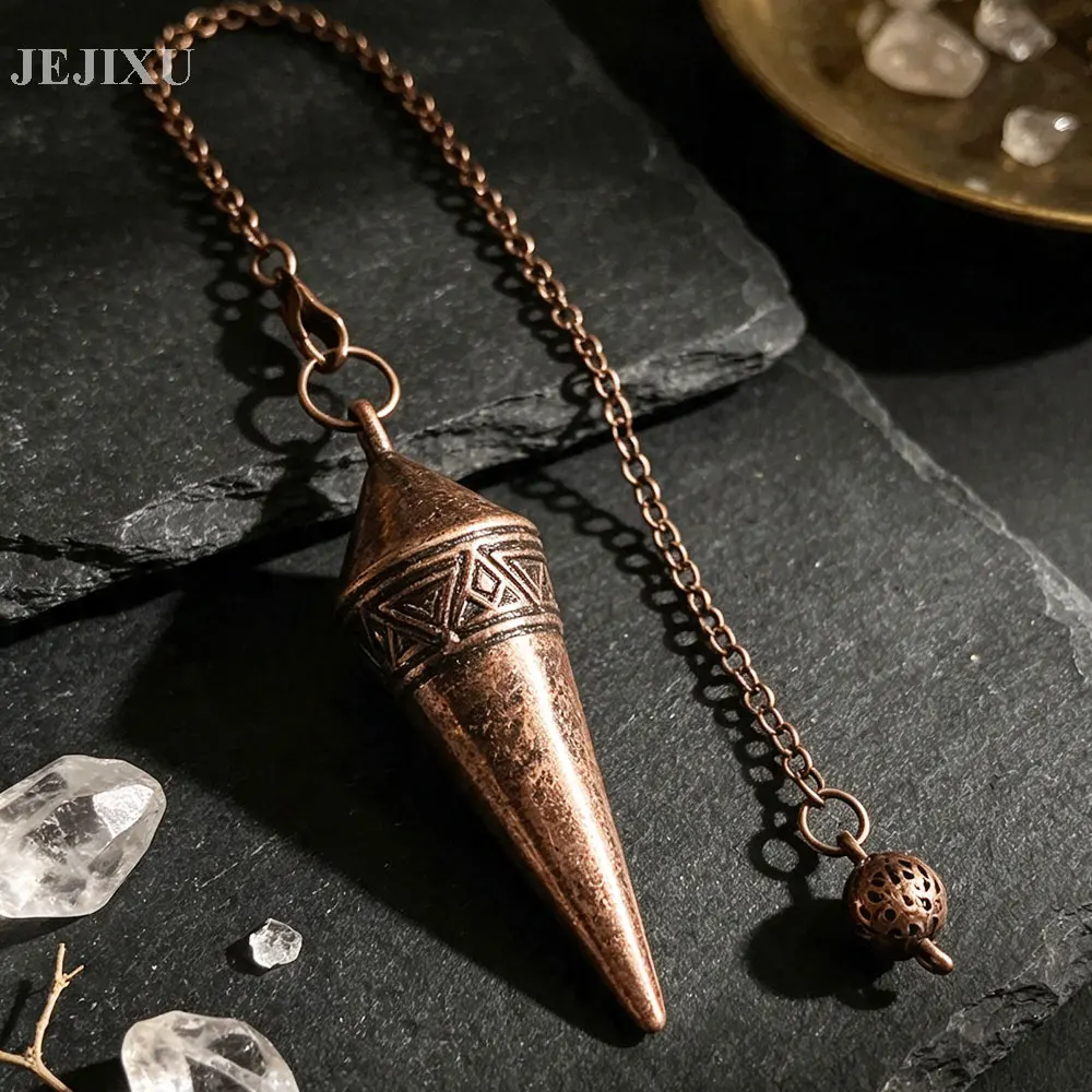 Antikes, schweres Kupfer-Metall-Pendel für Wahrsage, Wünschelruten, Heilung, Energiepunkt, Hexerei, lange Geisterpendel, Scrying Pendulos X471 – Detail 2