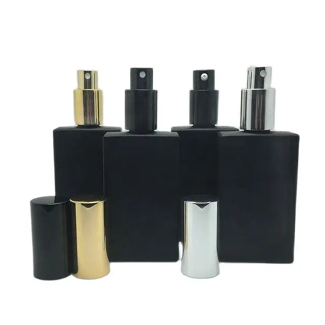

20pcs Wholesale 30ml 50ml 100ml Black Matte Square Rectangular Atomizer Spray Perfume Glass Bottle with Gold ALUMINUM SPRAY CAP