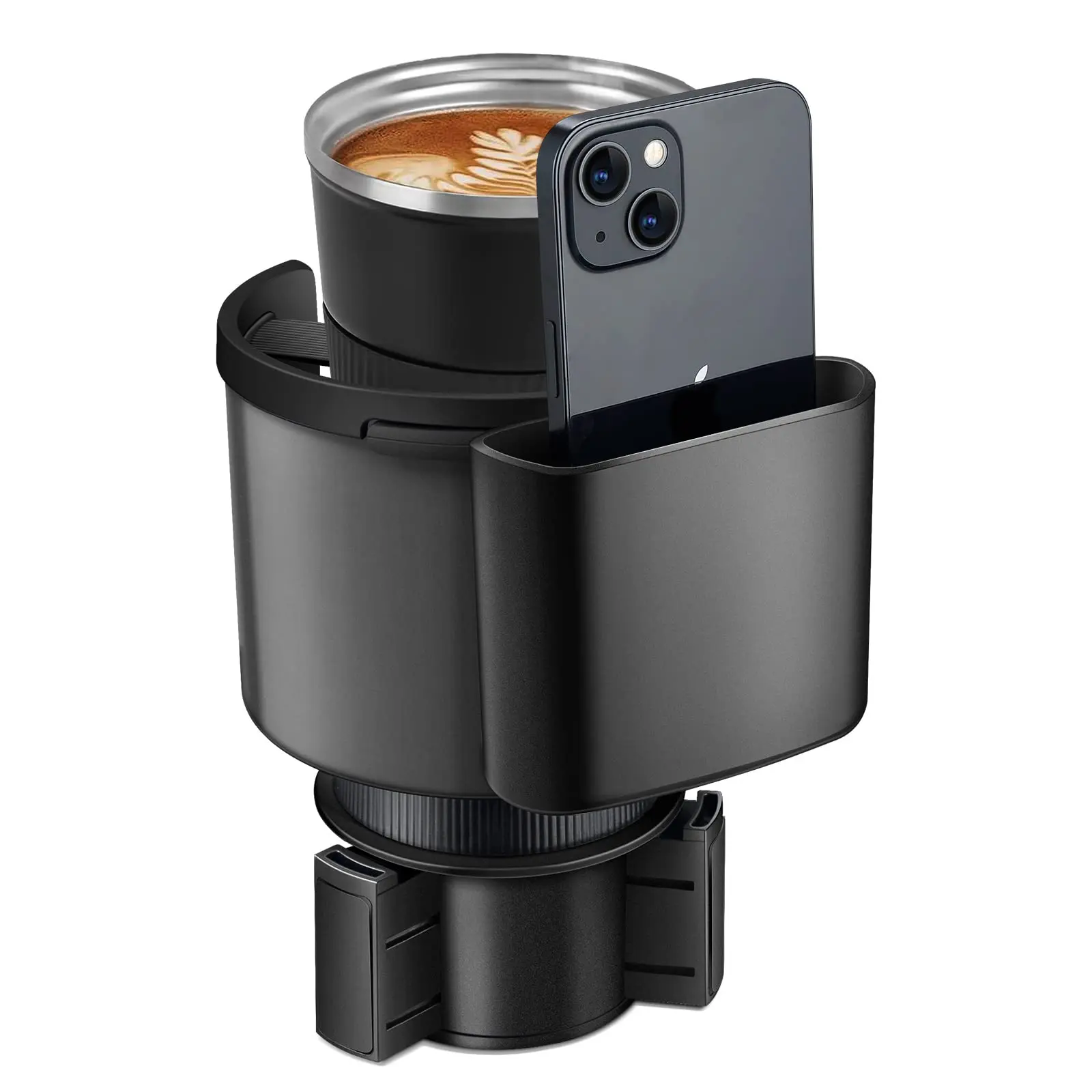 محول موسع لحامل أكواب السيارة مع حامل هاتف، ملحق تخزين منظم داخلي متعدد الأغراض قابل للتوسيع