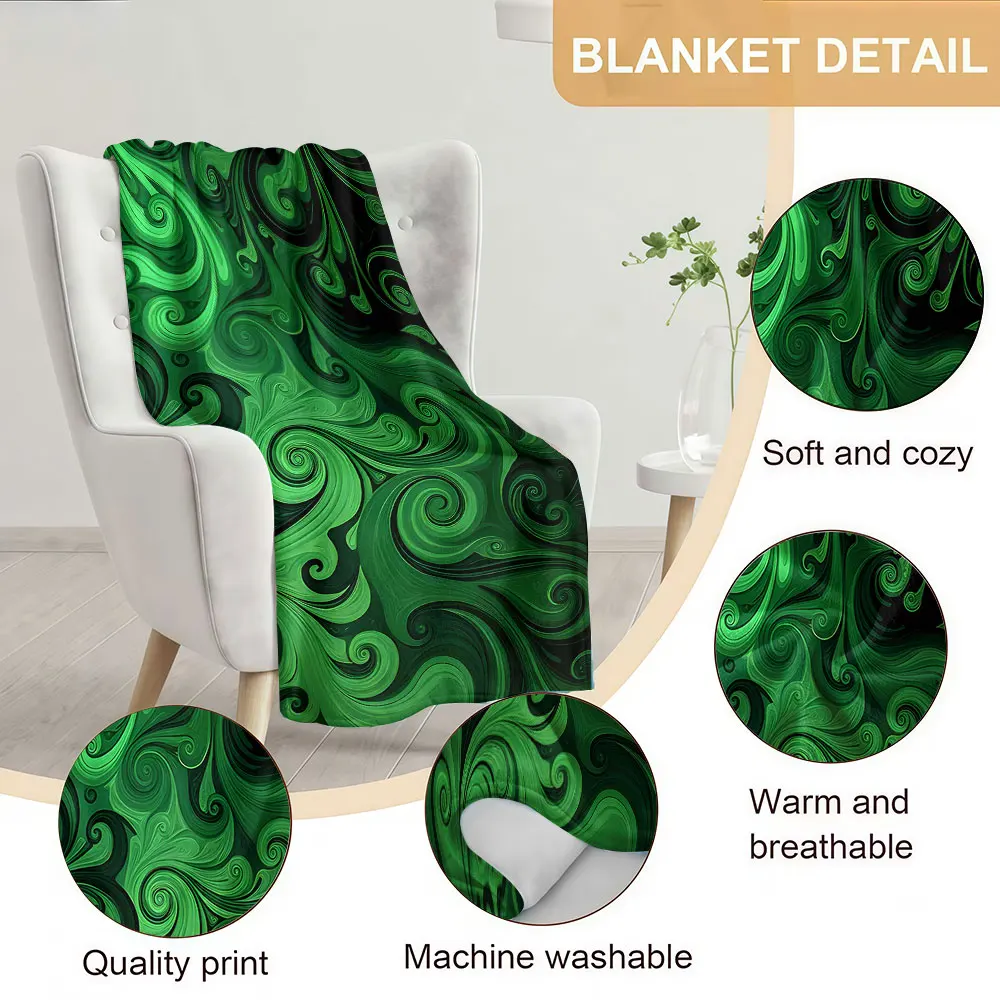 Dark Green Swirl Fluid Soft Warm Flannel Blanket Lightweight Cozy Christmas Halloween Home Decor Room