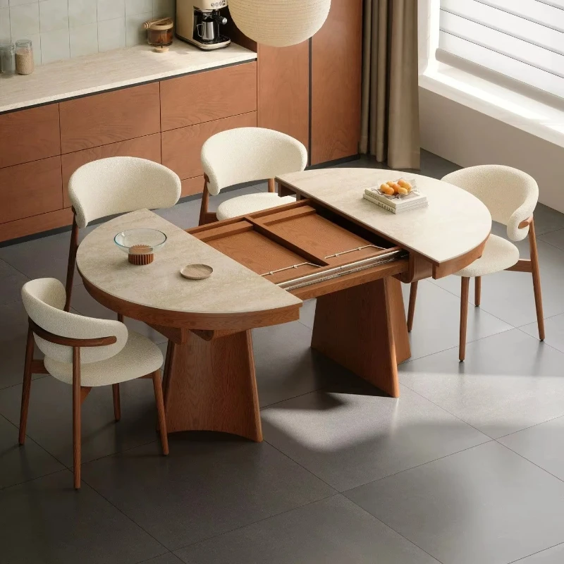 Modern luxury oval retractable marble solid wood dining table and chairs 4-6 seats dining table and chairs, dining room kitchen