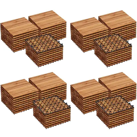 108PCS Acacia Wood Interlocking Deck Tiles Outdoor Flooring