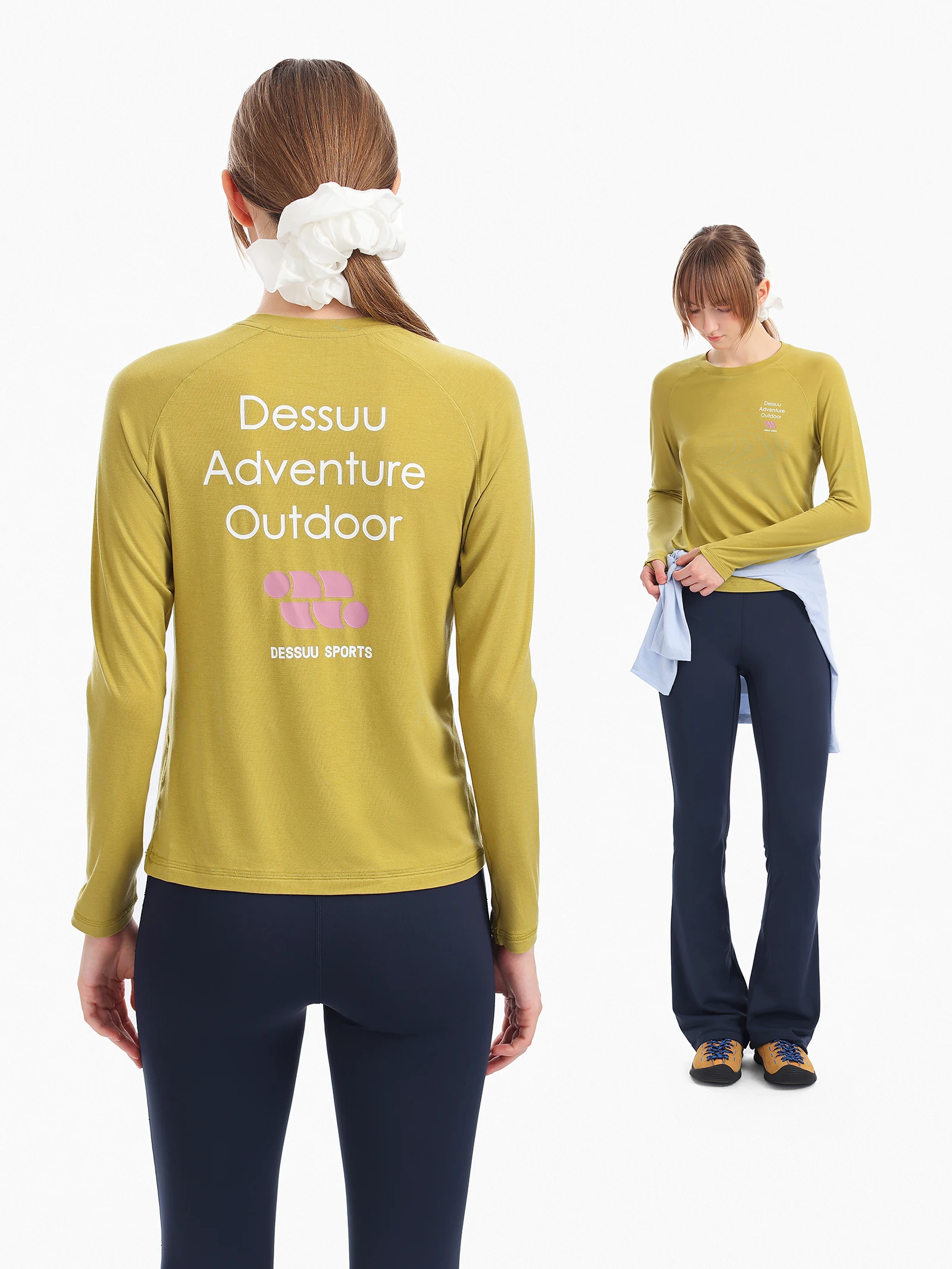 DSU Women's Wool T-Shirt round Neck Long Sleeve Printed Slim Fit Sport Style Autumn Top Lenzing Base Shirt
