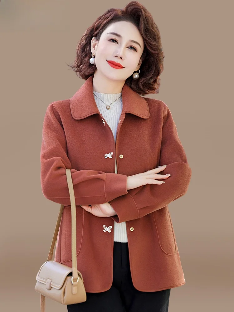 

Двустороннее шерстяное пальто Ele для женщин среднего возраста, весна-осень, модный корейский стиль, свободный крой, кардиган-жакет