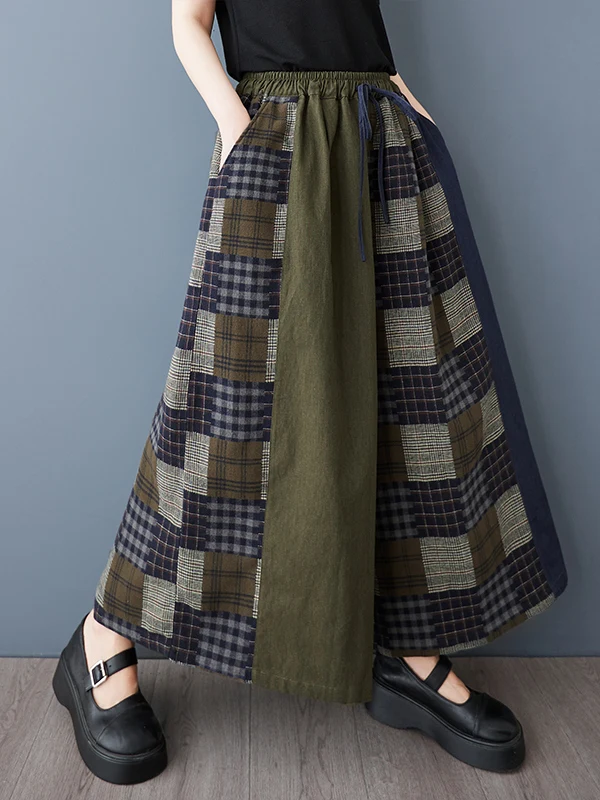 

Женские брюки в стиле ретро с широкими штанинами, в клетку, повседневные, свободного кроя, больших размеров, с высокой талией, из эластичной ткани, в японском стиле