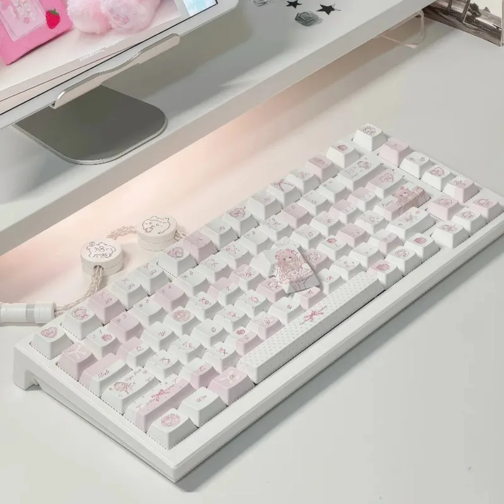 Розово-белые кейкапы с тематикой овечек, профиль Cherry, PBT, горячая сублимация, оригинальная высота, аксессуары для механических клавиатур