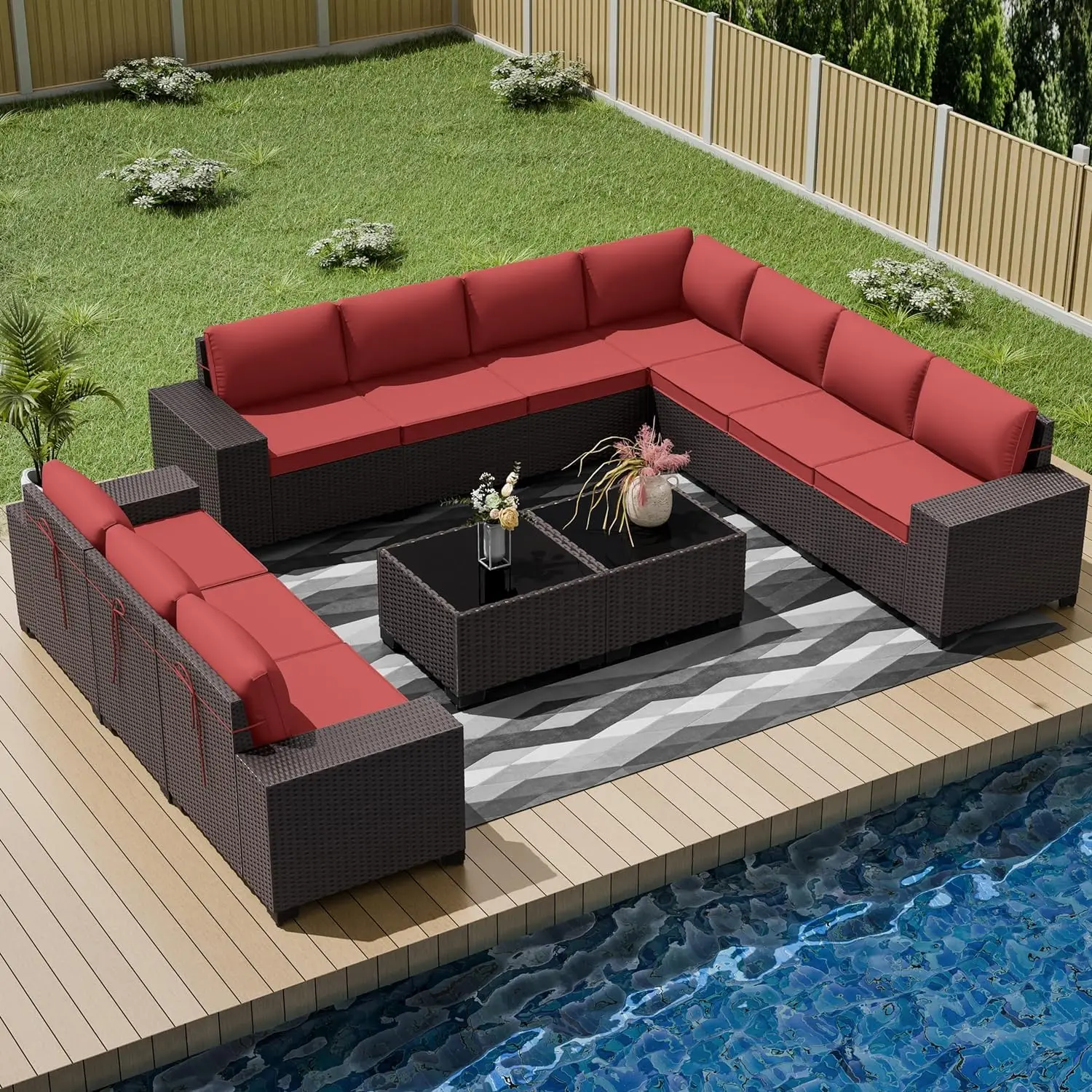 

12 PCS Outdoor Patio Furniture Set,Outdoor Sectional Furniture All Weather PE Rattan Wicker Patio Conversation Set, Customized