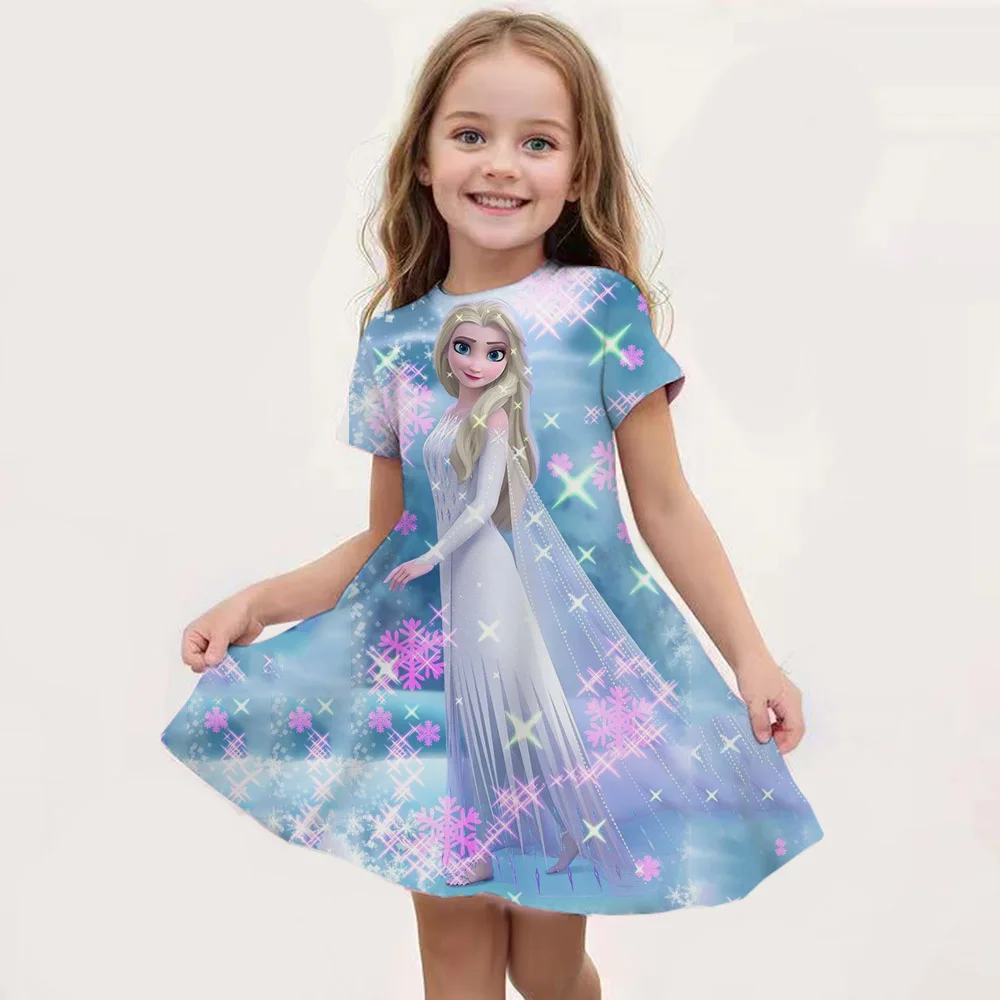 Disney-Robe de soirée princesse sirène pour enfants, robes de maison décontractées pour enfants, bébé fille, manches courtes, nouveau, 3-14 ans, 2024