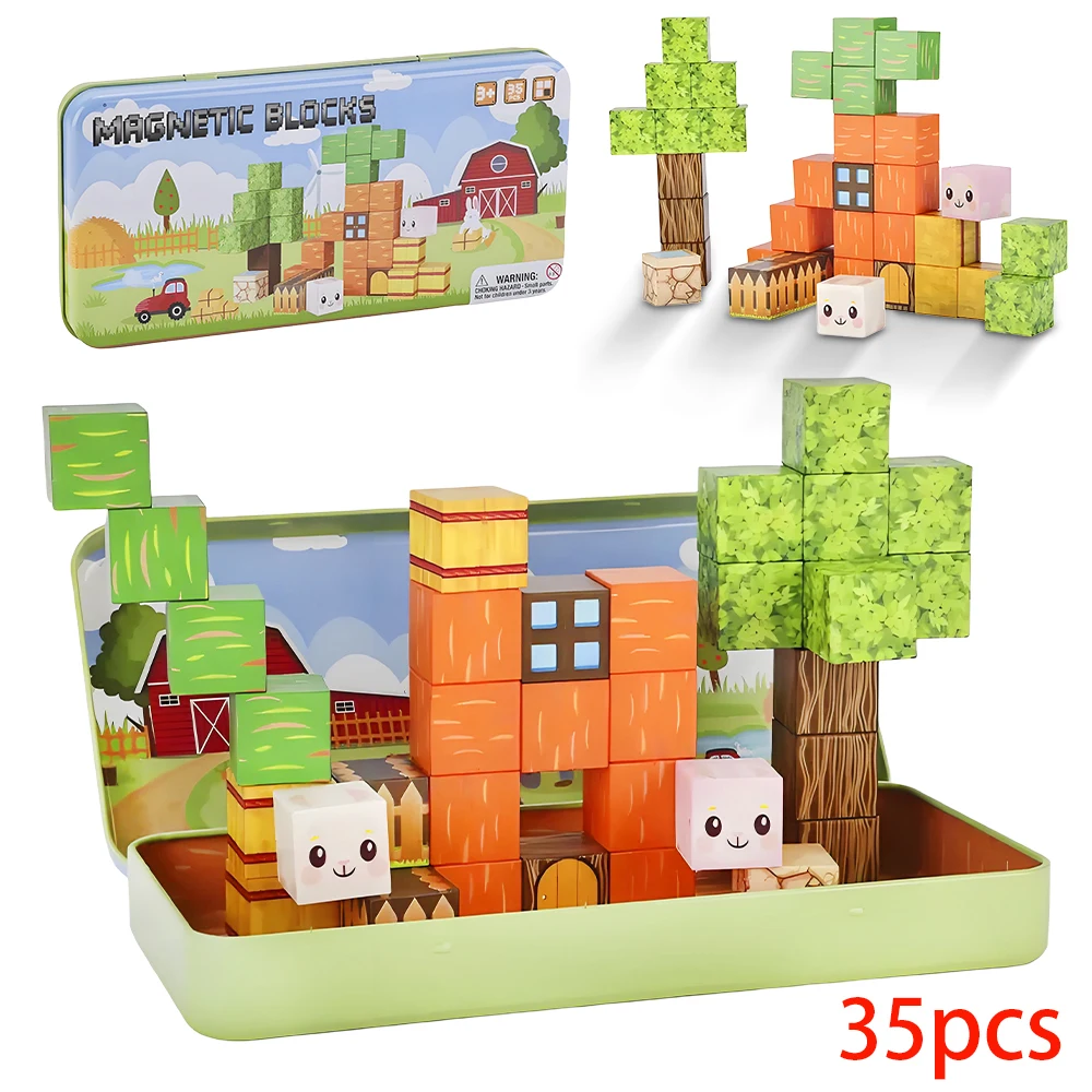 

Magnetic Blocks Travel Toys with Metal Tin Travel Essentials STEM Learning Outdoor Building Kids Toddler Toys & Birthday Gifts
