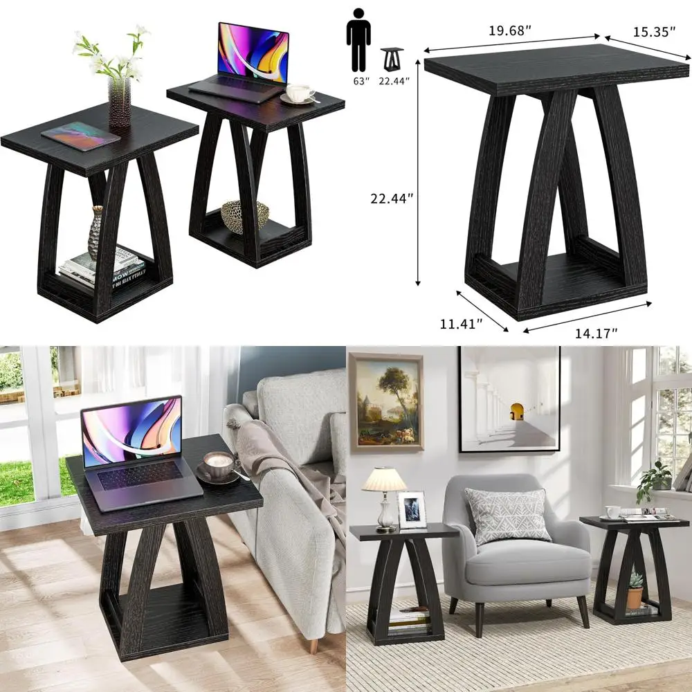 زوج من طاولات جانبية لغرفة المعيشة الحديثة لمنطقة الأريكة باللون الأسود #1