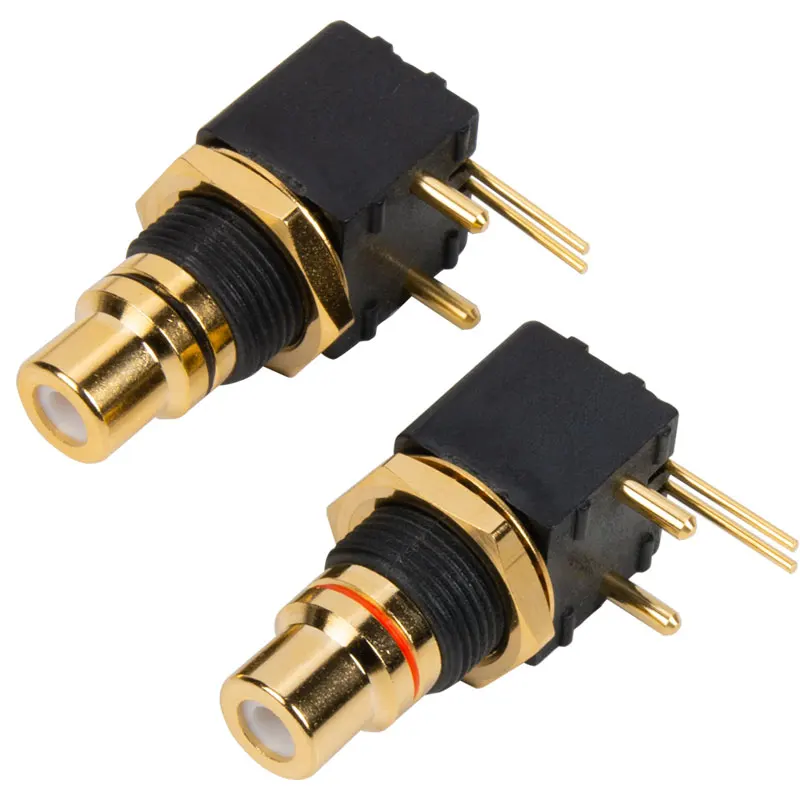 Conector de montagem PCB RCA banhado a ouro fabricado em Taiwan (90 °   Soquete de placa de solda em ângulo reto)
