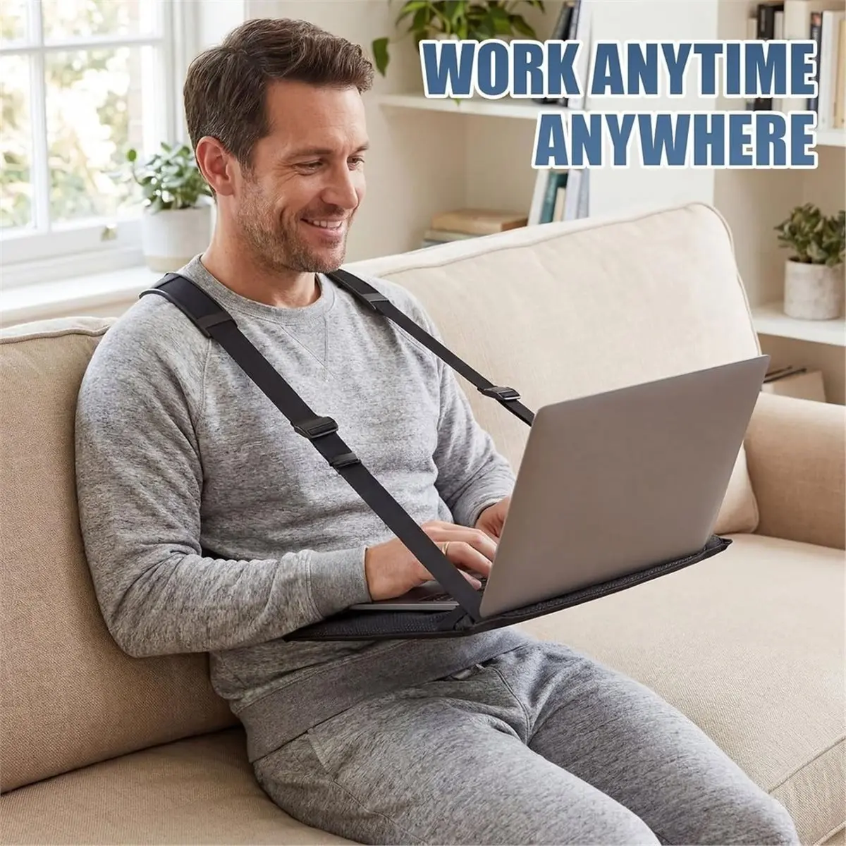 Laptop Harness Wearable Desk,Anti-Slip Upgraded, Black Laptop Stand with Safety Strap for E- Notebook Notepad,1PC