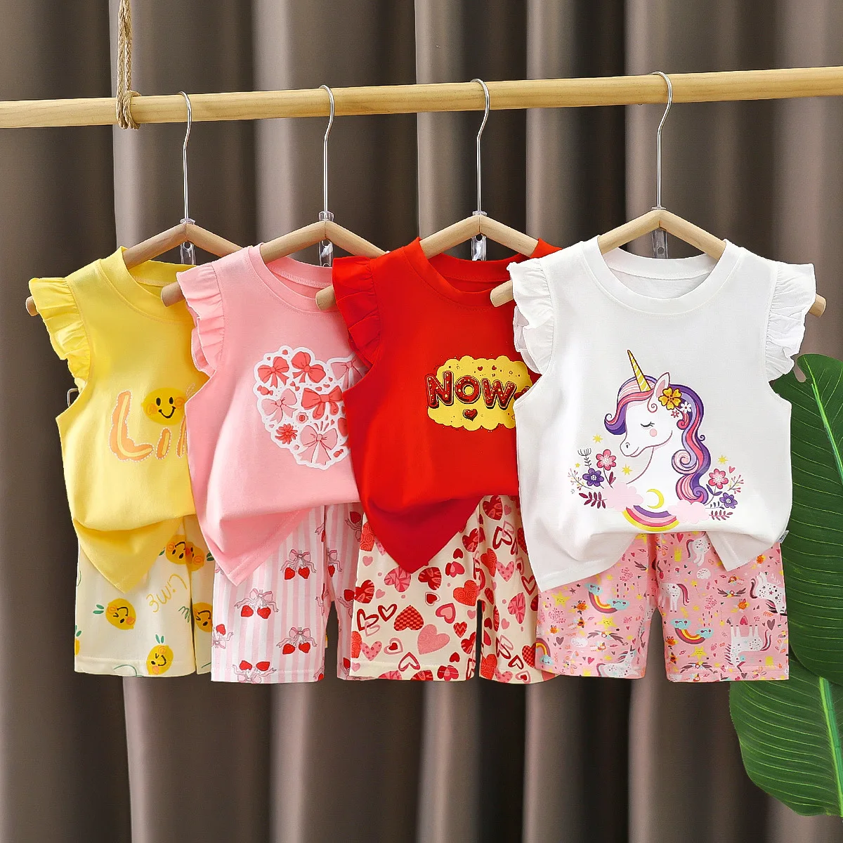 2-6Y Girls Short-sleeved Set Cotton Summer New Girls Shorts Two-piece Set Baby Children's Clothing