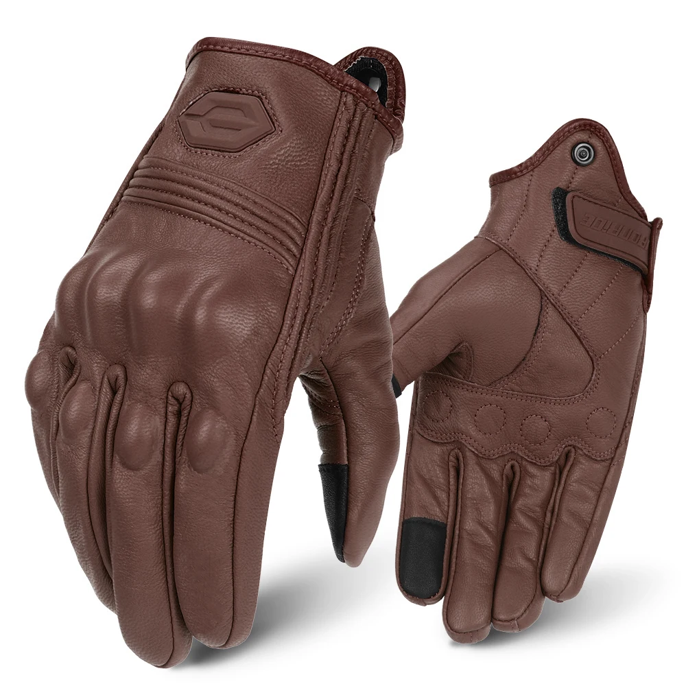 

Motorcycle Leather Gloves Scratch Resistant Retro Off-road Motorcycle Riding Gloves Touch Screen Full Finger Sports Gloves