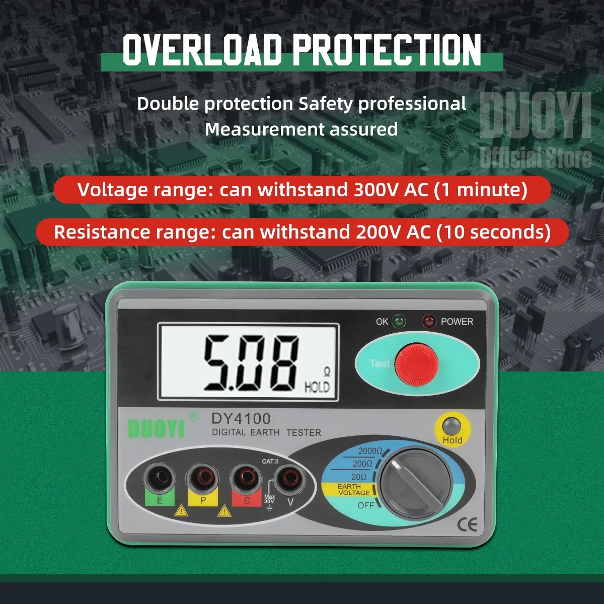 Digitale aardingsweerstandsmeter DY4100 - Megohmmeter voor elektriciens, 0-2000 Ohm weerstandstestinstrument