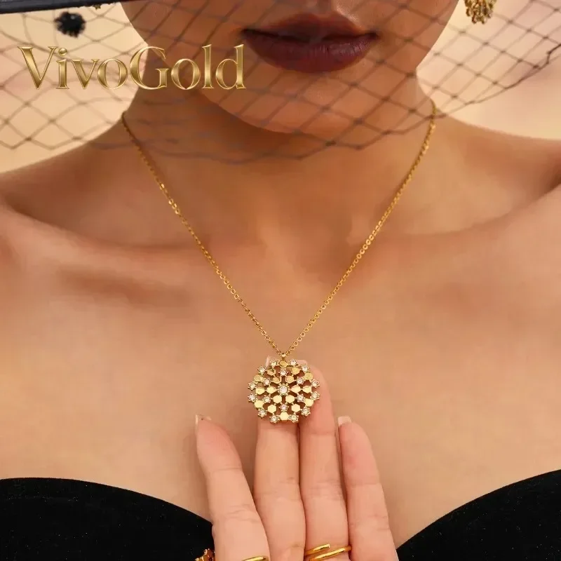 VivoGold VivoGoldSnowflake 9999 24K Real Gold Imported Czech Rhinestone Super Flashing Earrings Ring Necklace Set 18K Real Gold