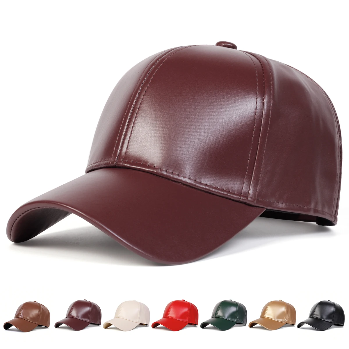 Unisex-Baseballmütze aus PU-Leder mit hellem Panel und einfarbigem Design, verstellbar für Frühling und Herbst, lässiger Sonnenschutzhut für den Außenbereich – Detail 1