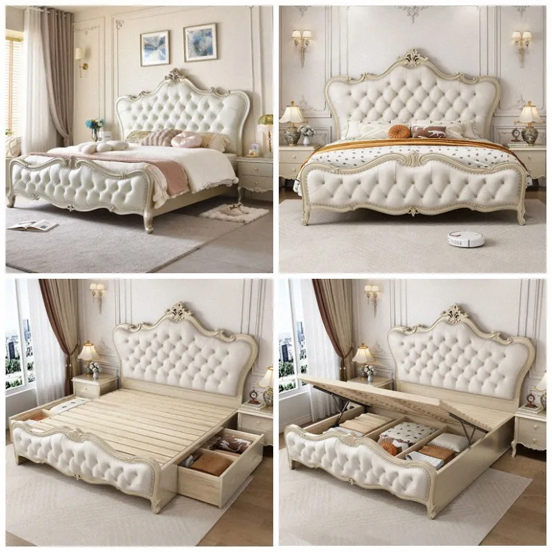 Princess European Bed Loft Full Modern Luxury Frame Wooden Design Double Bed Beauty Queen Letto Matrimoniale Trendy Furniture