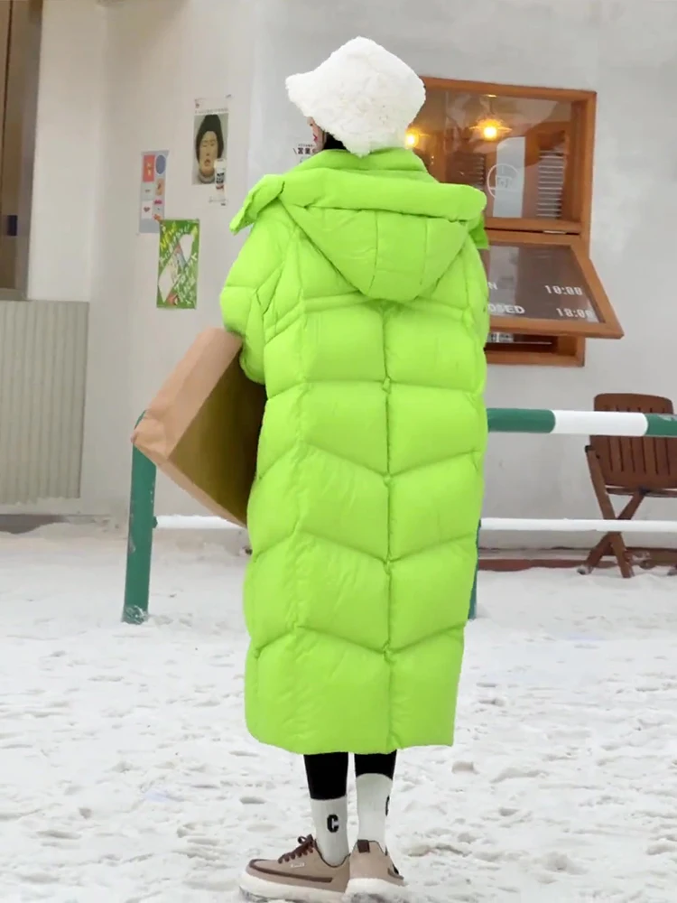 Vestibilità ampia Lunga een Du down Puffer Jaet con cappuccio Cerniera per donna Inverno 2024 Giacca a vento da pendolare Faion Korean Sle
