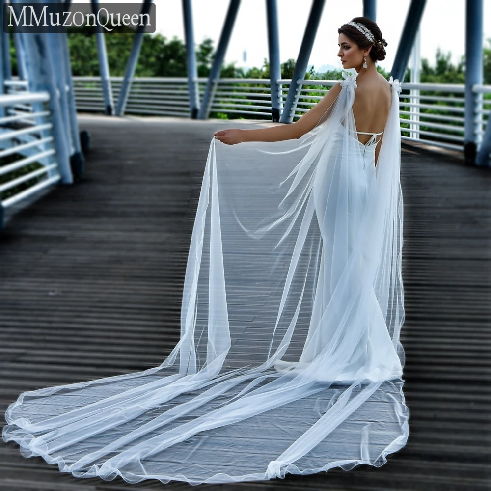 MMQ MG11 حواف متألقة يلتف الزفاف شالات قطار طويلة قبعات أنيقة مع الزهور الكتف كاتدرائية اكسسوارات لتقوم بها بنفسك حسب الطلب #4