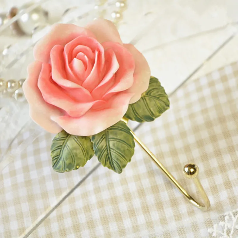Rose Flower Shape Resin Sticky Hook Towel Key Bag Holder Hanger Organized Storage Rack Home Decor Wall Shelf