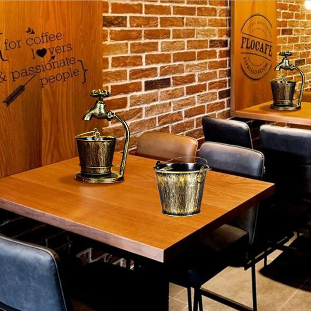 

Vintage Wrought Iron Handmade Ashtray Decorative Retro Bucket For Home Bar Office Cafe Party Photography Props Elegant Gold Easy