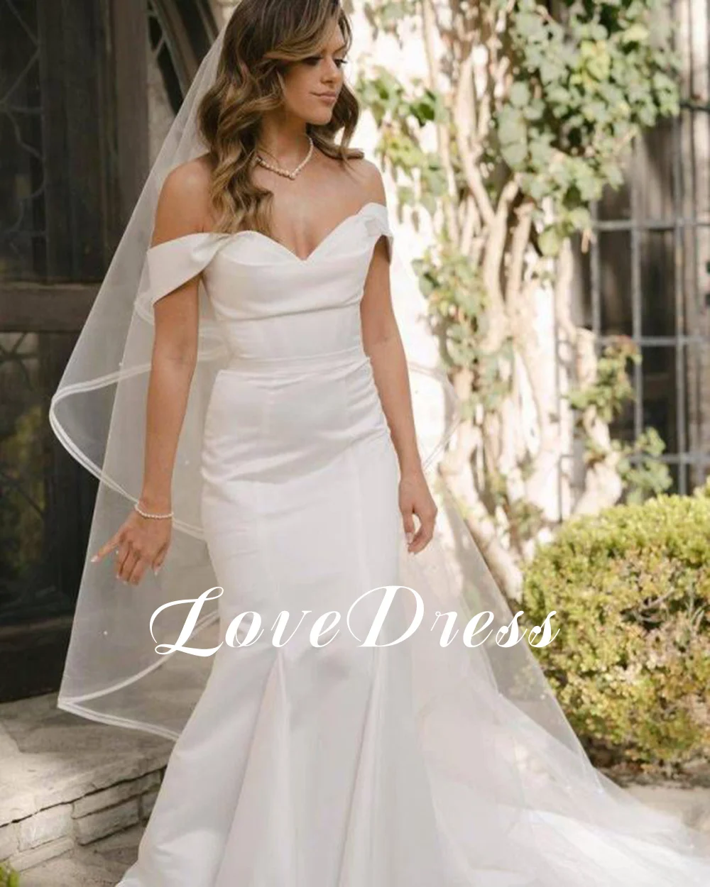 LoveDress-Vestido De novia De sirena con hombros descubiertos, traje De novia De playa con cordones, Espalda descubierta, LICRA