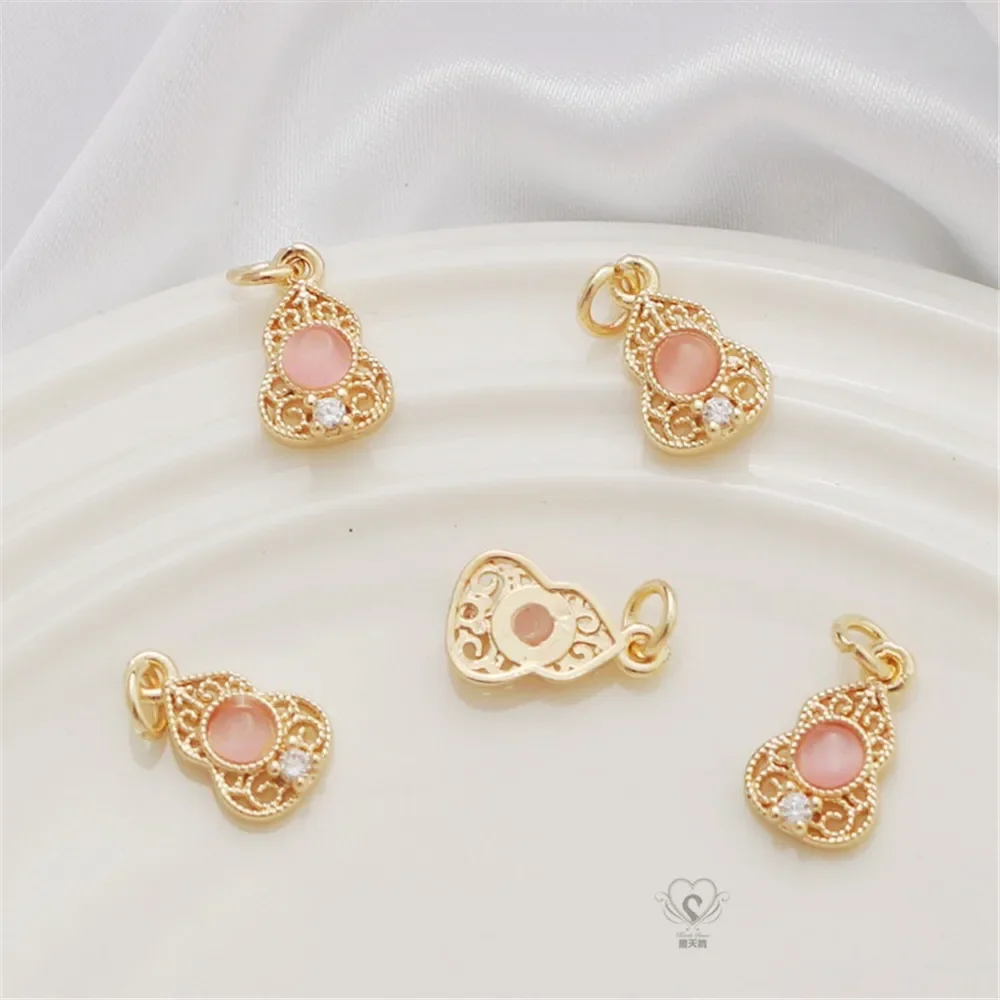 

14K Inlay Zircon Jade Gourd Matte Silver Pendant Diy Bracelet Necklace Pendant Charm Accessories