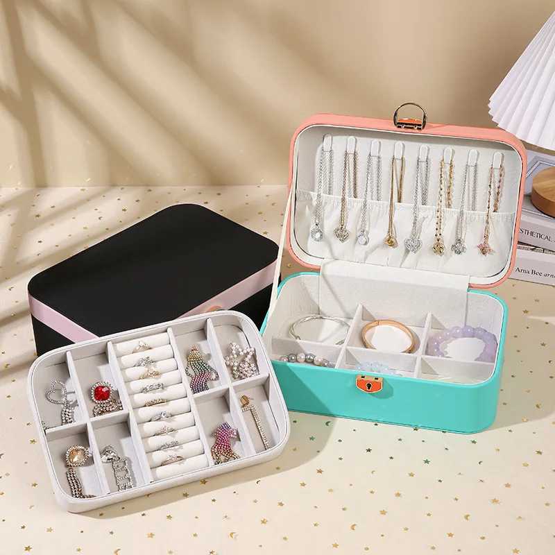 New high-grade exquisite lock multi-layer jewelry box anti-oxidation gold jewelry box earrings necklace storage box