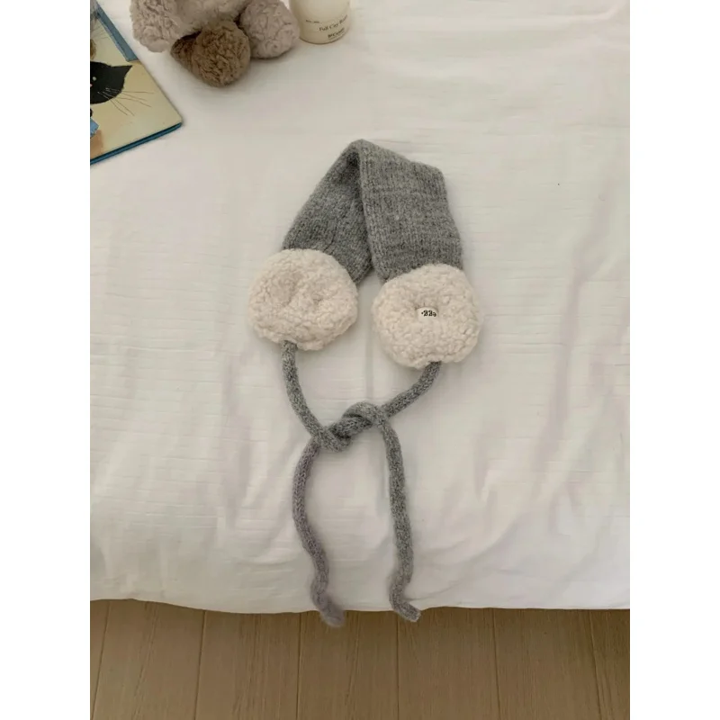 ที่ปิดหูขนปุยสีสันสไตล์เกาหลีสำหรับผู้หญิง ป้องกันหูจากความหนาวในฤดูหนาว เหมาะสำหรับขี่จักรยาน มีเชือกผูก ปิดหูได้ ที่คาดผมอุ่นๆ