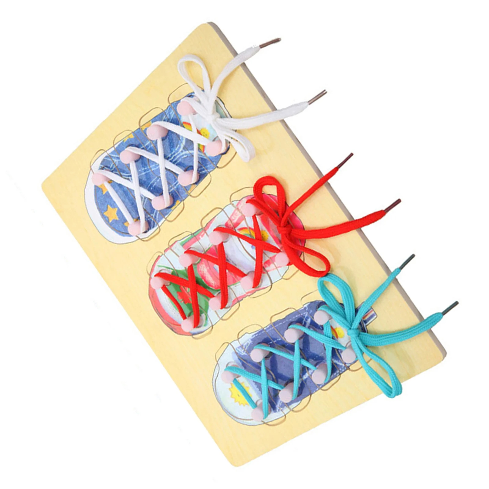 Placa de amarração de cadarço de madeira, ferramenta de aprendizagem pré-escolar para crianças, artesanato, treinamento de habilidade, educação precoce, quebra-cabeça para pequenos