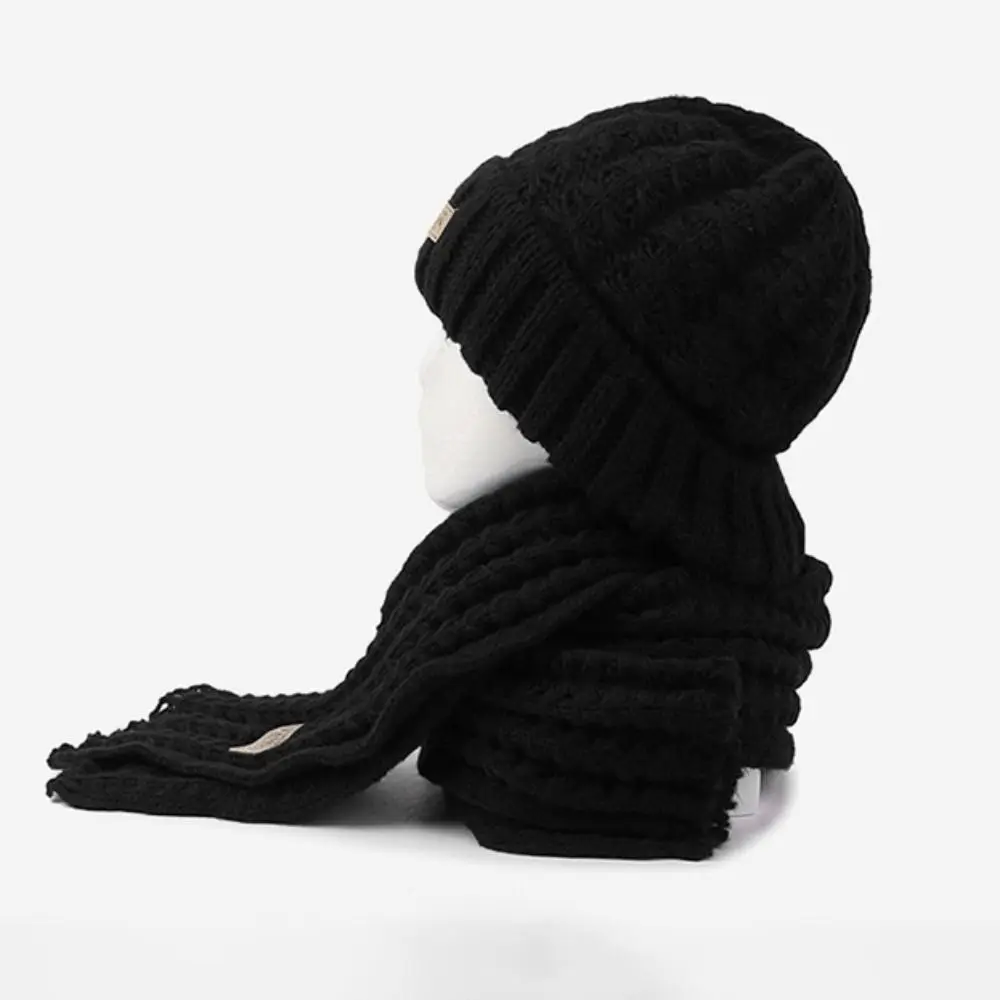 Thick Warm Wrap Hat & Scarf Warm Set Acrylic Blended Cashmer Chunky Women Winter Hat Long Windproof Keep Warm Cap