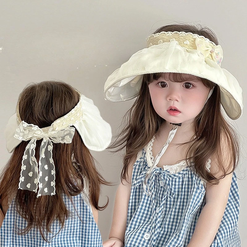 

Korean Fashion Baby Girl Sun Hat Lace Tie Wide Brim Hollow Visor for Kids Cute Summer Cap Beach Hat Stylish Outdoor Headwear
