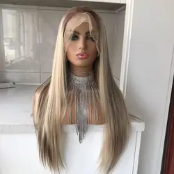 Perruque Lace Front Wig synthétique lisse, 13x6, reflets bruns blonds, perruques Lace Wig pour femmes, perruques Lace Wig pré-plumées, fibre de degré de chaleur, 03 utilisation