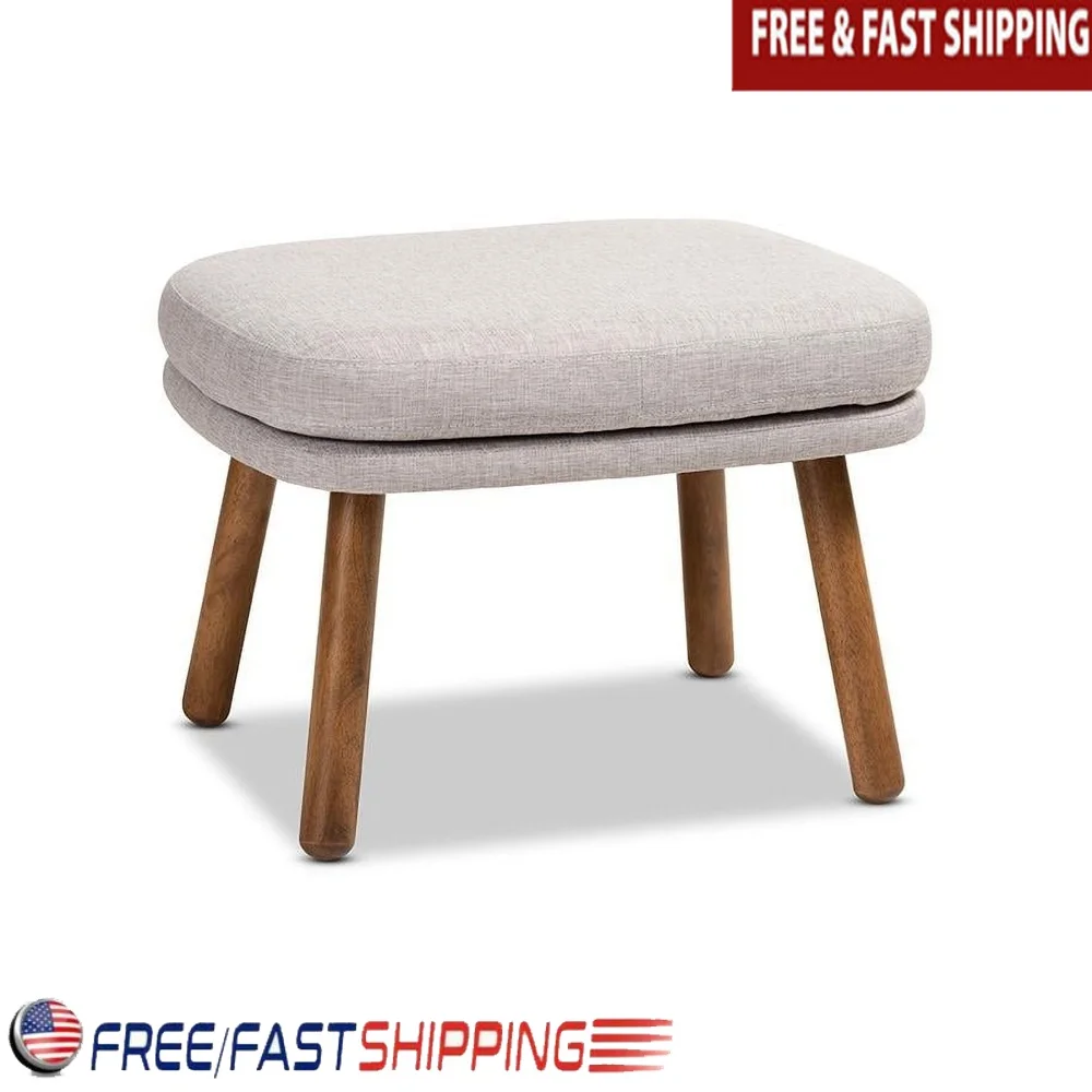 

Lovise Ottoman Rectangular Foam Padded Upholstery Greyish Beige Fabric Walnut Rubberwood Legs Indoor Leisure Seating