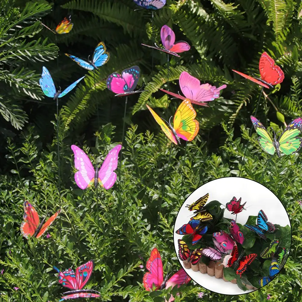 3D Butterfly Garden Stakes Set of 50 for Outdoor Decoration Plastic Rods for Various Garden and Event Applications