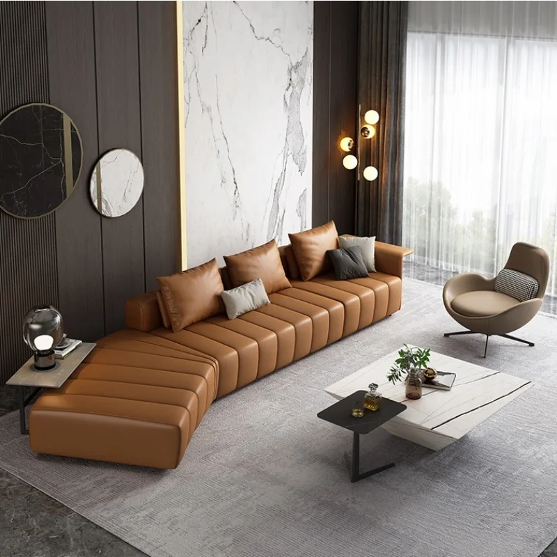Leather sofa simple leather art modern living room villa first layer cowhide combination corner