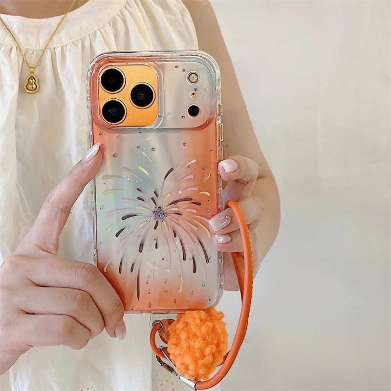 Bonito dos desenhos animados gradiente laranja padrão caso de telefone para iphone 14 15 16 17 pro max com suporte casos dos desenhos animados