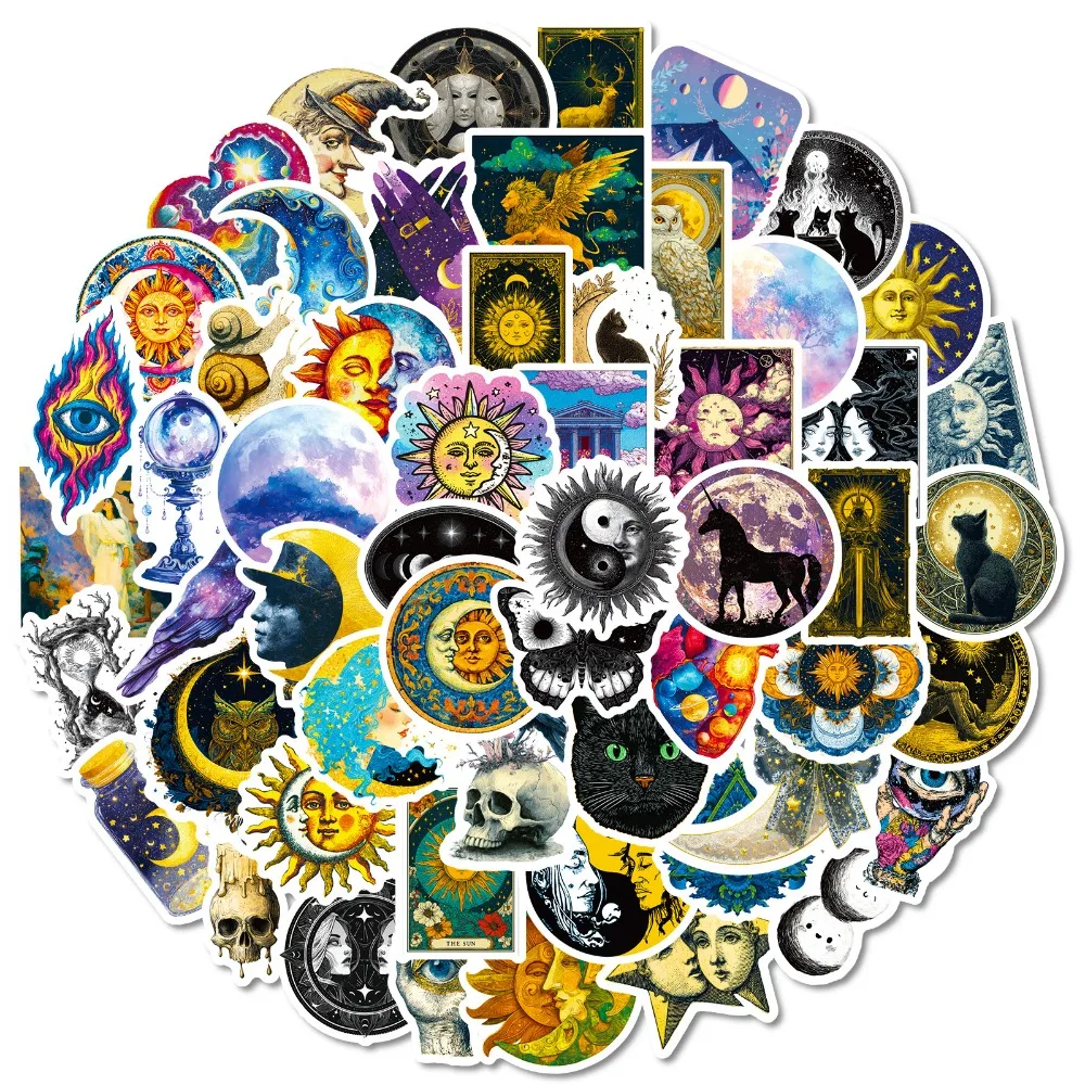 10/56Pcs Medieval Mysterious Celestial Cartoon Stickers Personalized Decorative Handbooks Luggage Waterproof Phone Case Helmet