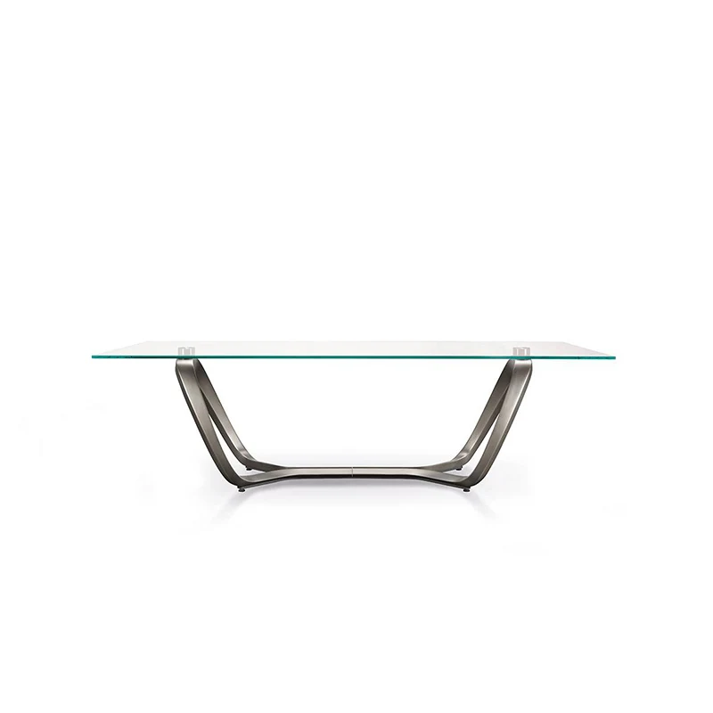 

Dining table stainless steel 2 meters tempered glass simple modern 8-person restaurant rock slab table