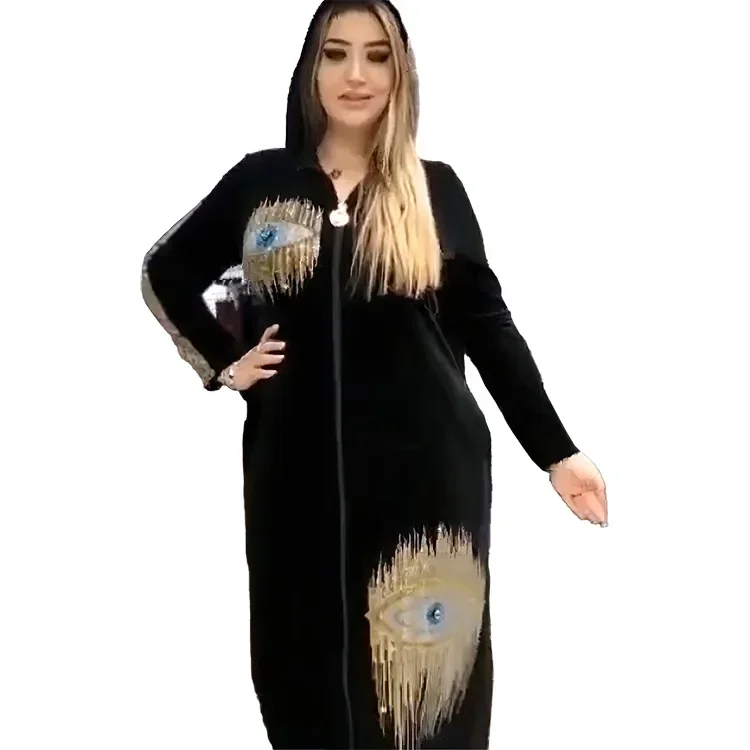 Robe musulmane à capuche à manches longues pour femmes, velours, diamant, vêtements pour femmes, abayas de Dubaï, style coréen décontracté, caftan,