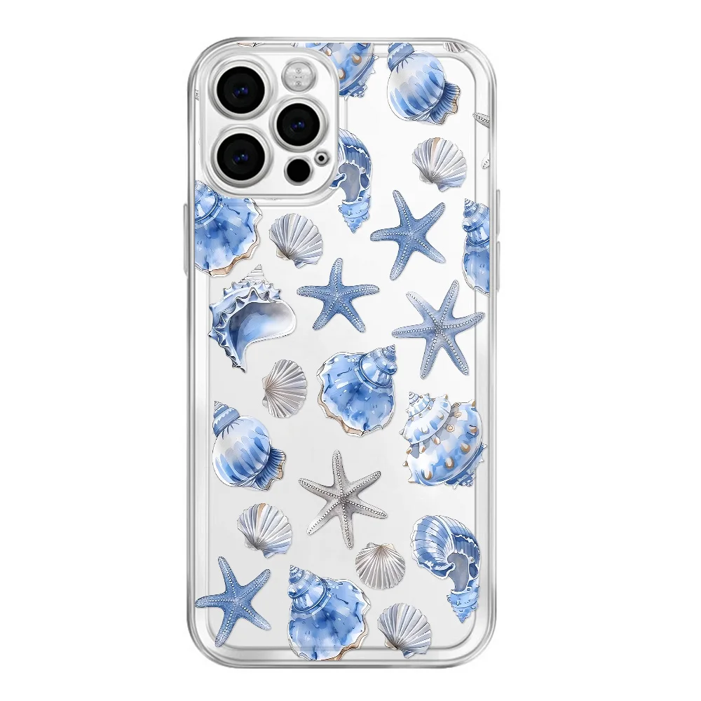 Blue Starfish Seashell Phone Case For iPhone 14 15 16 Plus 13 12 11 Pro XS MAX XR 16E 7 8 SE 2020 Underwater Creature Case
