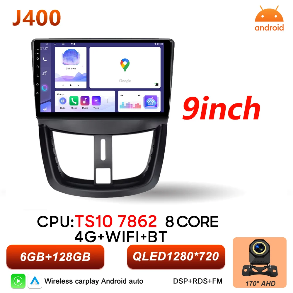 Android 16 Auto autoradio voor Peugeot 206+ 207 207CC 2006 - 2015 Carplay multimediaspeler GPS navigatie DSP autoradio scherm