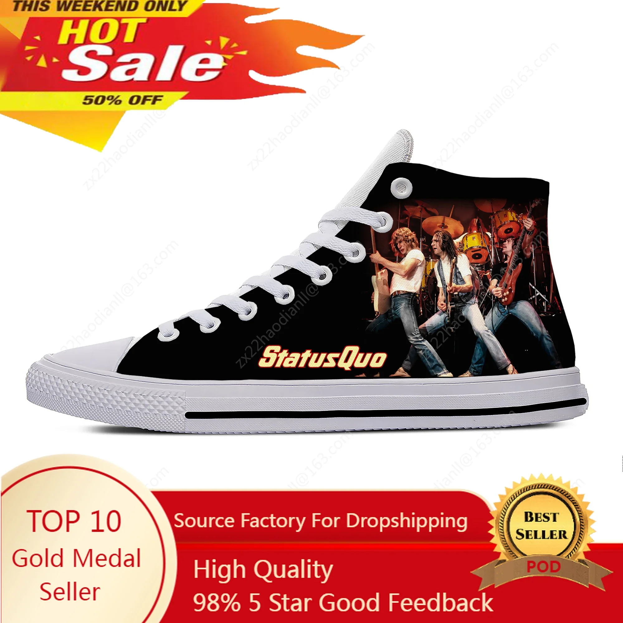 

Rock band High Top Sneakers Mens Womens Teenager Status Quo Casual Shoes Canvas Running Shoes 3D Print Lightweight shoe